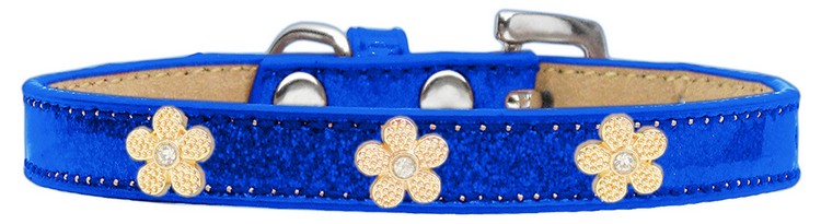 Gold Flower Widget Dog Collar Blue Ice Cream Size 18